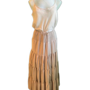 Hyfve Tiered Maxi Taupe Smocked Skirt Waist Drawstring Boho Western Size Medium